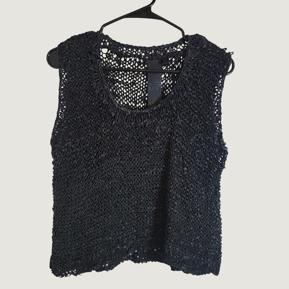 Joe's Jeans Black Leather Knit Tank Top Sleeveless Open Weave Small Grunge Emo